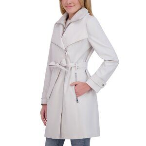 Halston Women's Belted Trench Coat Long Jacket Silver, Size Small (New)